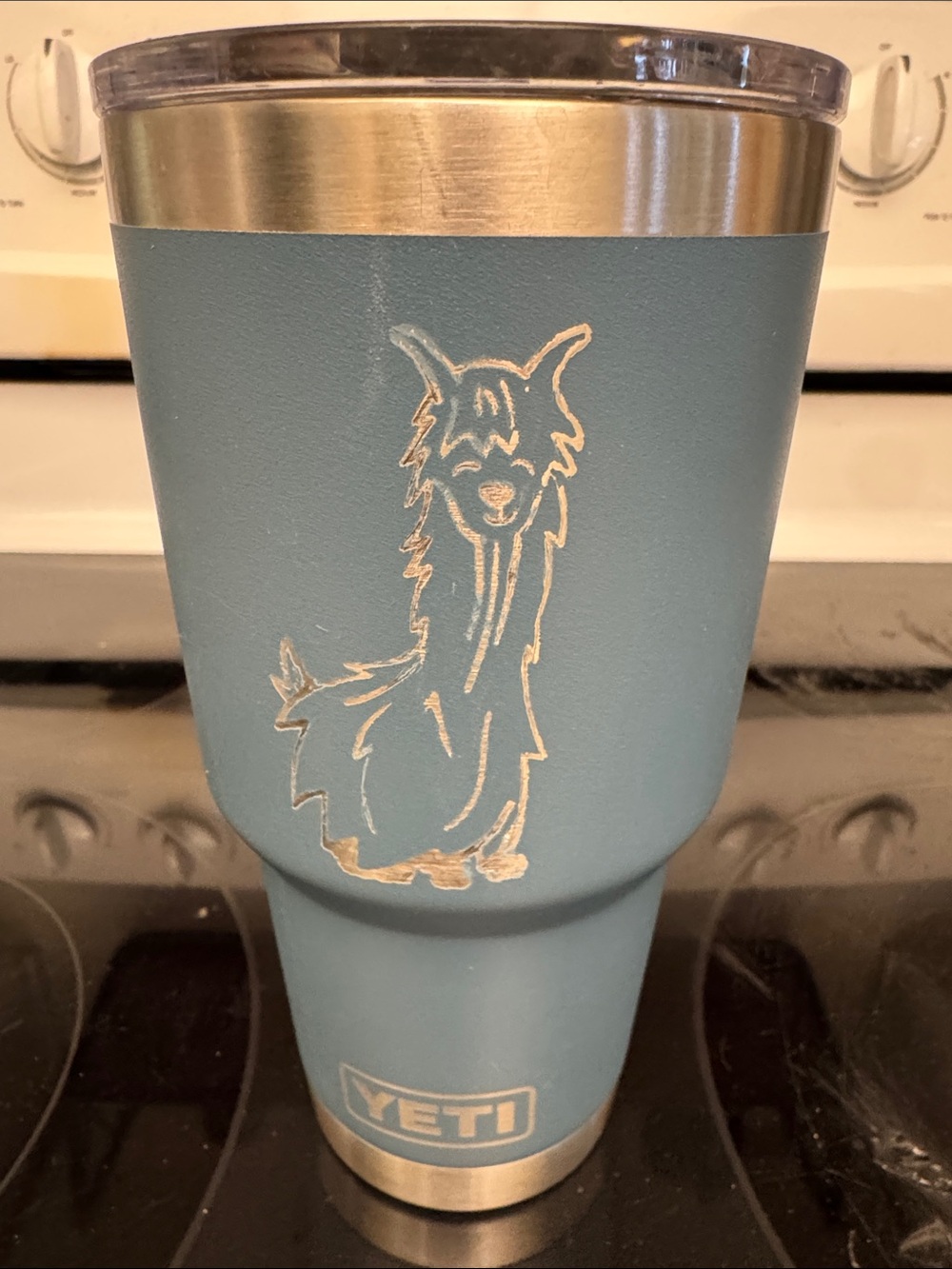 Yeti Powder Blue Insulated Tumbler with Custom Llama Etching